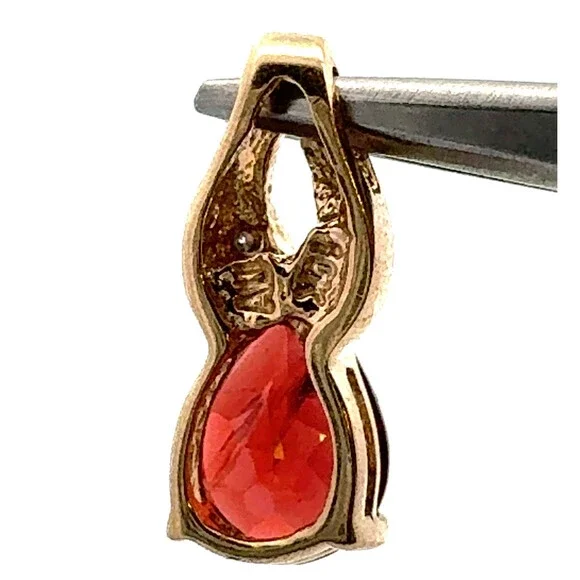 10K Yellow Gold Red Garnet White Diamond Pear Pendant